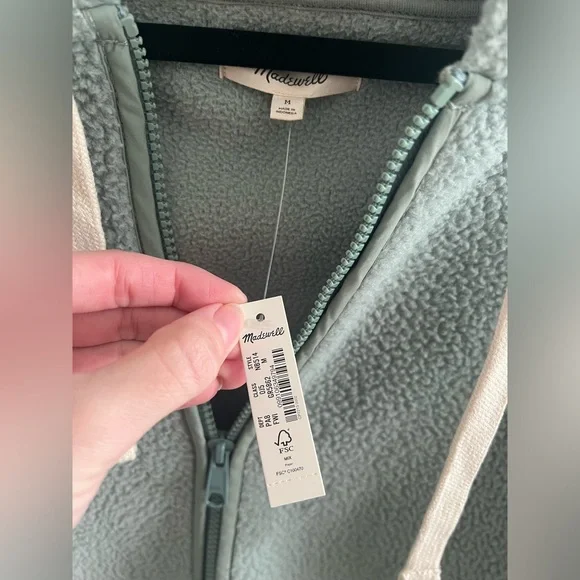 Madewell Green Fleece Hooded Zip-Up Jacket NWT Size M - Picture 2 of 3